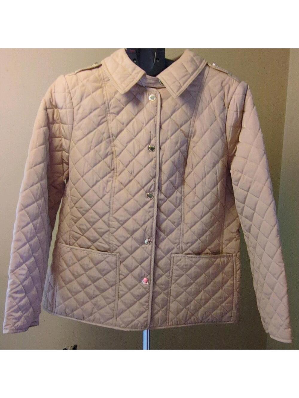 Michael Kors Women's Khaki Short Quilted Jacket Snap Button Collared Lined Sz:L